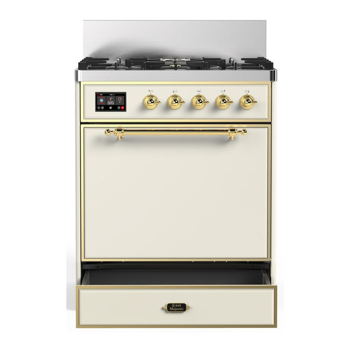 ILVE Majestic III 30" Dual Fuel Range, Antique White Brass Trim UM30QNR3AWG