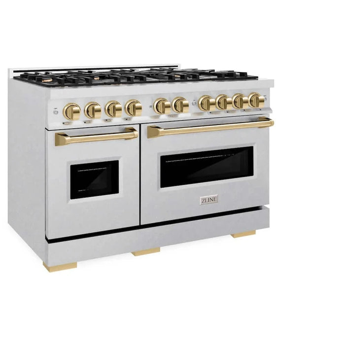 ZLINE 48" Classic Gas Range, Convection Gas Oven DuraSnow® Stainless Steel, Gold CGRSZ-48-G