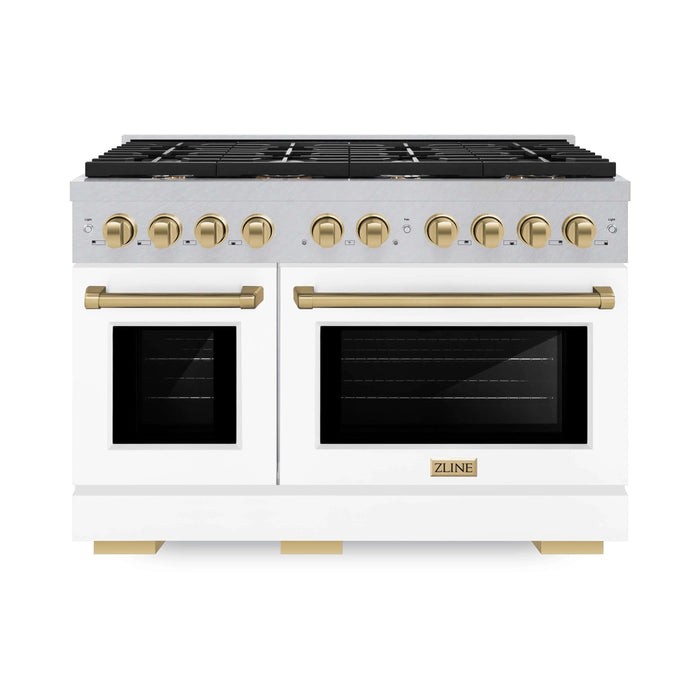 ZLINE 48"Paramount Dual Fuel Range DuraSnow® White Matte, Champagne Bronze SDRSZ-WM-48-CB