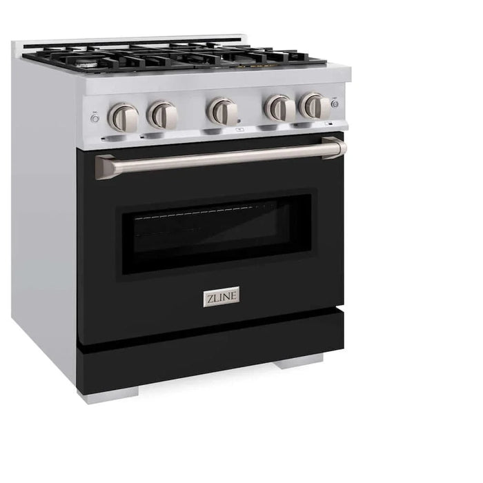 ZLINE 30" Dual Fuel Range, Gas Cooktop, Electric Convection Oven Stainless Steel, Black Matte Door CDR-BLM-30