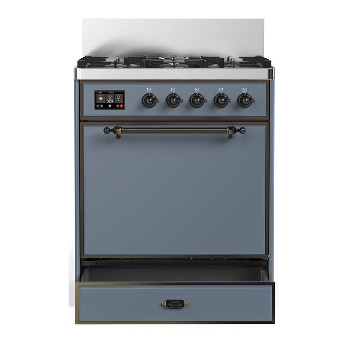 ILVE Majestic III 30" Dual Fuel Range, Blue Grey Burnished Trim UM30QNR3BGB