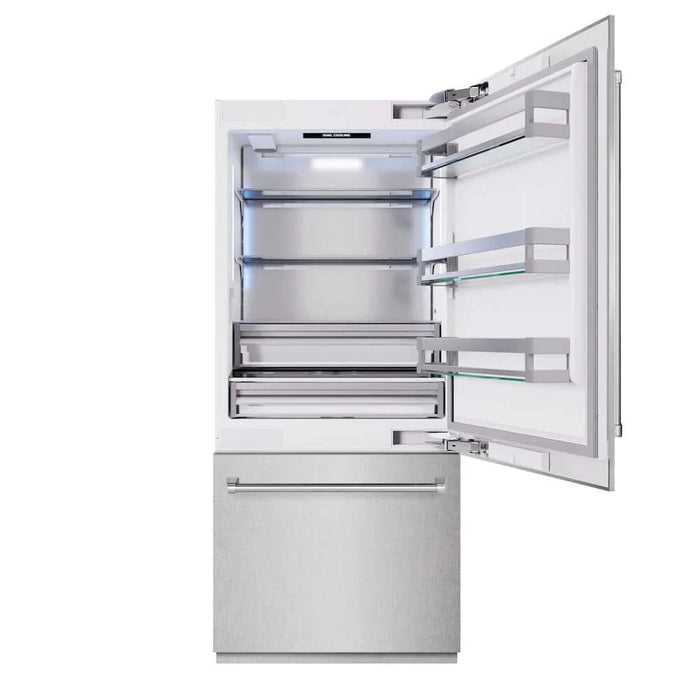 ZLINE 36" Built-In Bottom Freezer Refrigerator,Water Dispenser, Ice Maker, DuraSnow® Stainless Steel RBIT-SN-36