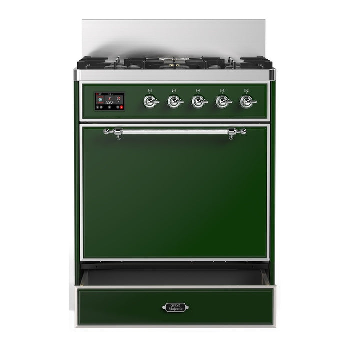 ILVE Majestic III 30" Dual Fuel Range, Emerald Green Chrome Trim UM30QNR3EGC