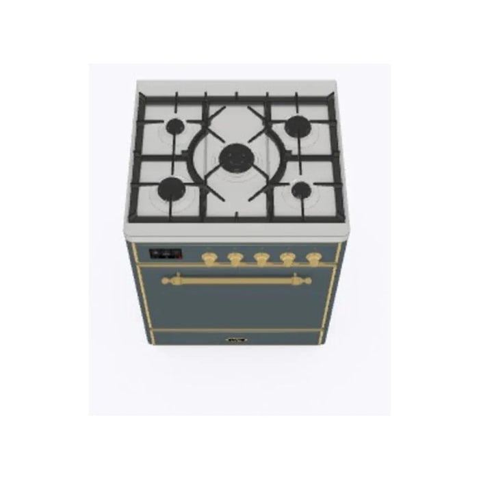 ILVE 30"Majestic II Liquid Propane Dual Fuel Range, Blue Grey, Brass Trim UM30DQNE3BGGLP