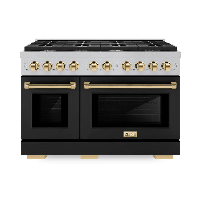 ZLINE 48"Paramount Dual Fuel Range DuraSnow® Black Matte, Gold SDRSZ-BLM-48-G