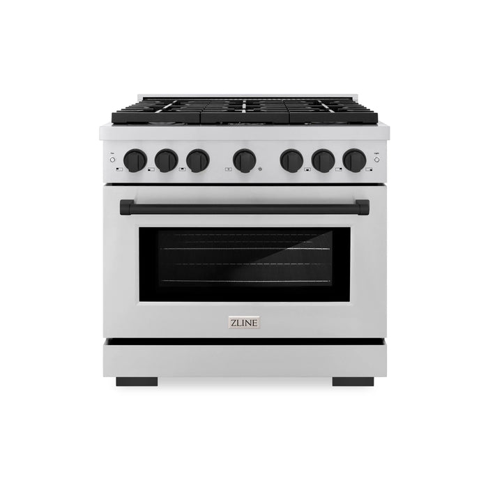 ZLINE 36"Paramount Dual Fuel Range Stainless Steel Matte Black SDRZ-36-MB