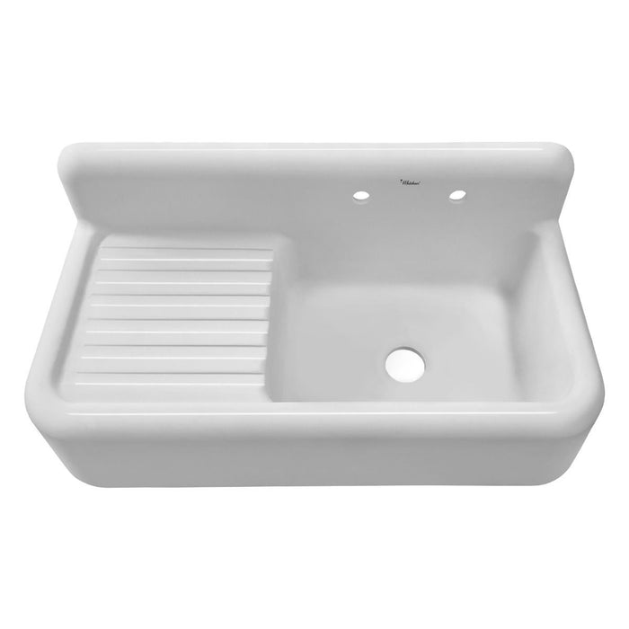 Whitehaus 42" Front Apron Single Bowl Fireclay Sink Integral Drainboard WHQD4220-WHITE