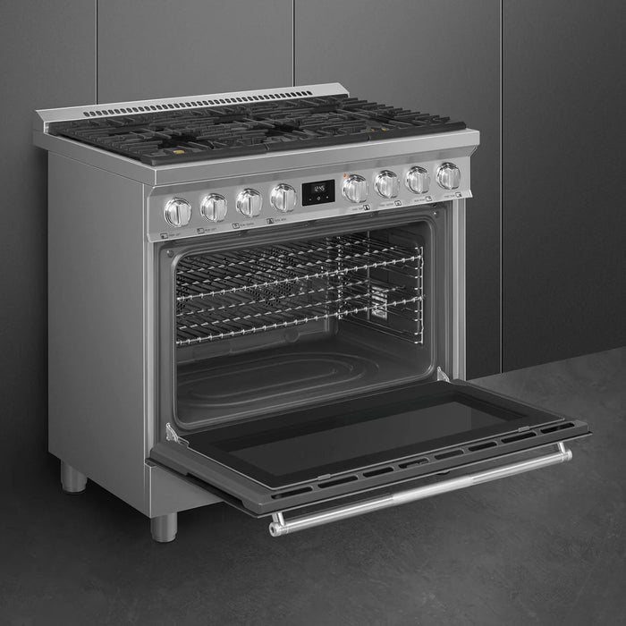 SMEG 36" Freestanding Dual Fuel Range, SPR36UGMX