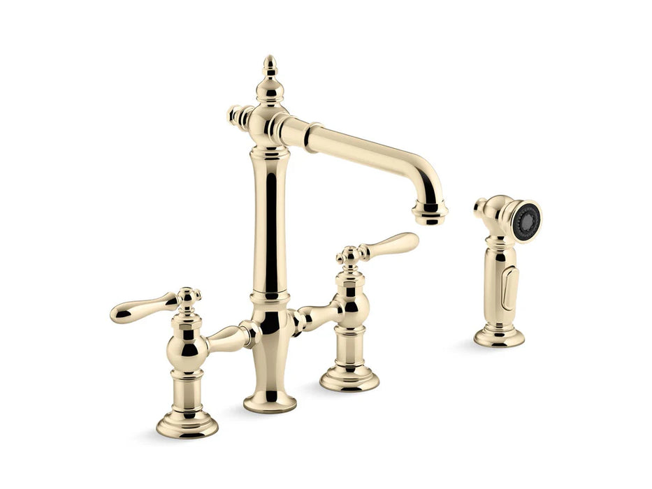 KOHLER Artifacts Two-hole bridge kitchen sink faucet, side sprayer K-76519-4