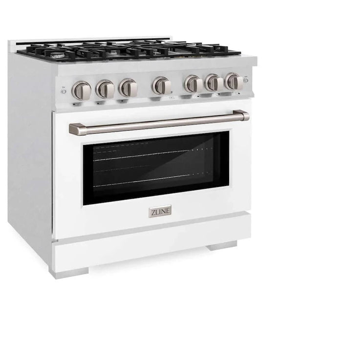 ZLINE 36" Select Gas Range Convection Gas Oven DuraSnow® White Matte Stainless Steel HGRS-WM-36