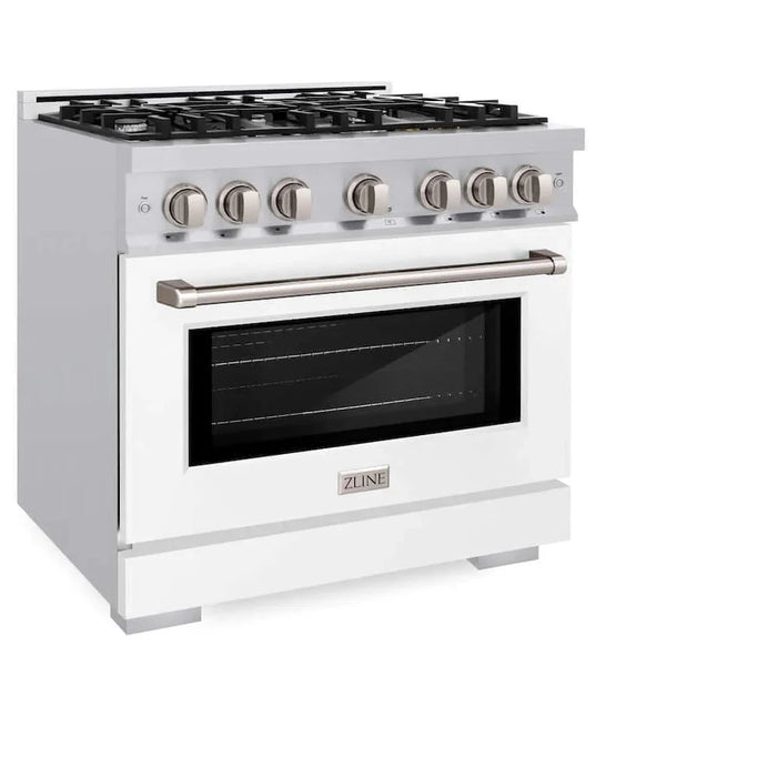 ZLINE 36" Select Gas Range Convection Gas Oven White Matte Stainless Steel HGR-WM-36