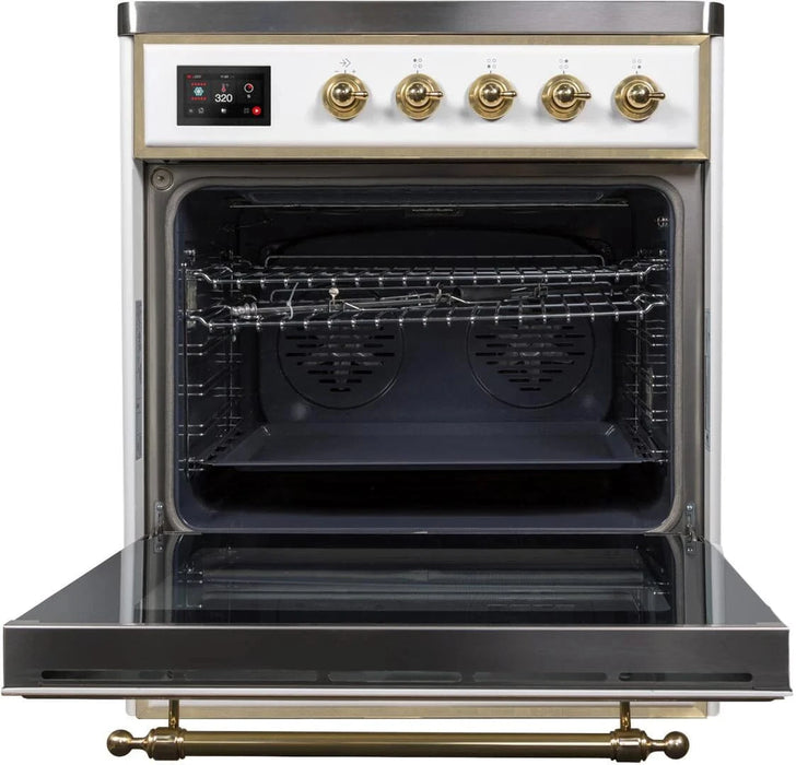 ILVE 30"Majestic II Induction Range, White, Brass Trim UMI30NE3WHG