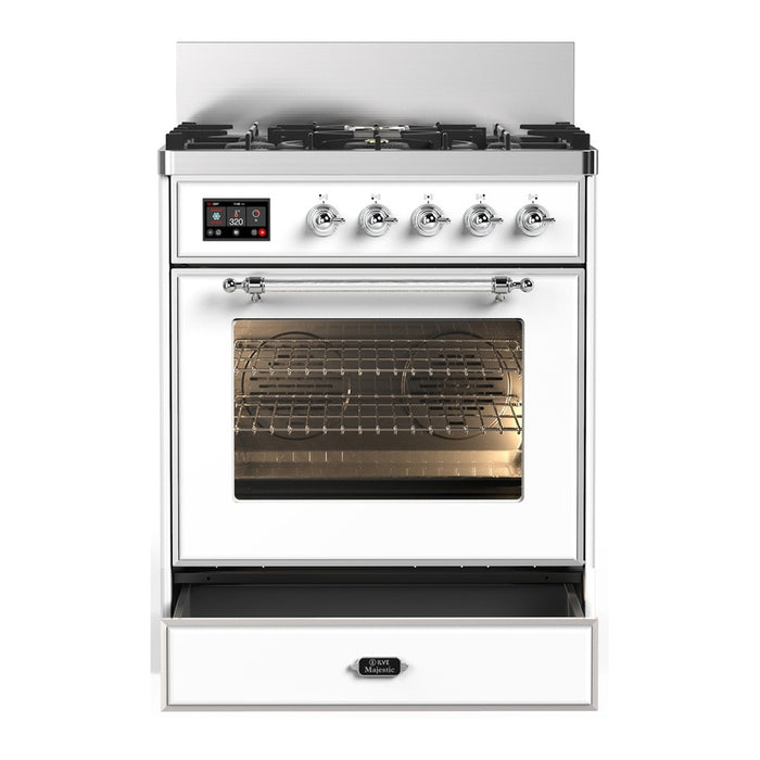 ILVE Majestic III 30" Dual Fuel Range, White Chrome Trim UM30NR3WHC