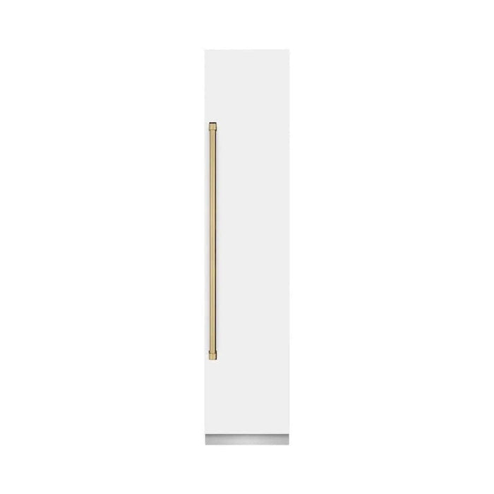 ZLINE 18" Right Hinge Column Freezer White Matte Stainless Steel, Graphite Gray Interior Champagne Bronze RCFVRZ-WM-18-CB