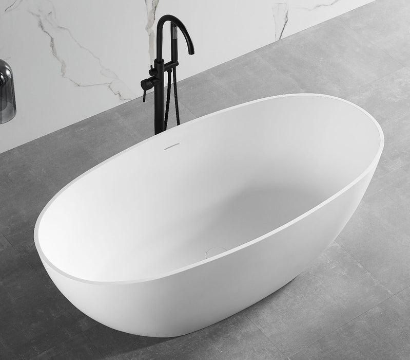 ALFI brand 59" White Oval Solid Surface Resin Soaking Bathtub AB9975