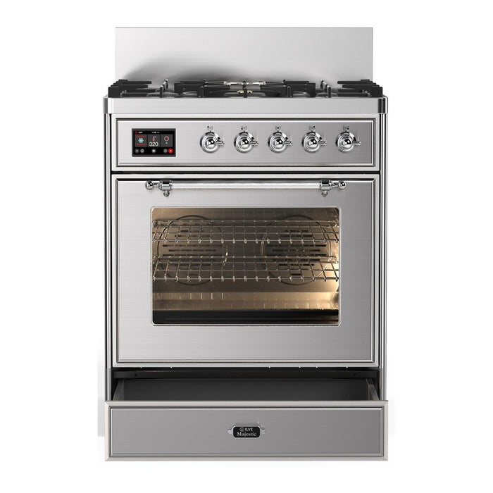 ILVE Majestic III 30" Dual Fuel Range Stainless Steel Chrome Trim UM30NR3SSC