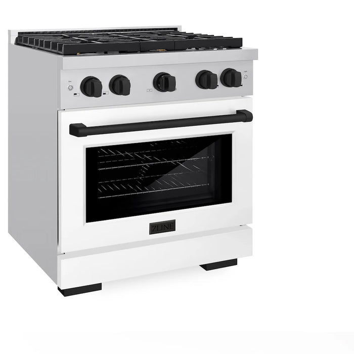 ZLINE 30"Paramount Dual Fuel Range White Matte Matte Black SDRZ-WM-30-MB