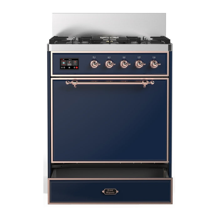ILVE Majestic III 30" Dual Fuel Range, Midnight Blue Copper Trim UM30QNR3MBP
