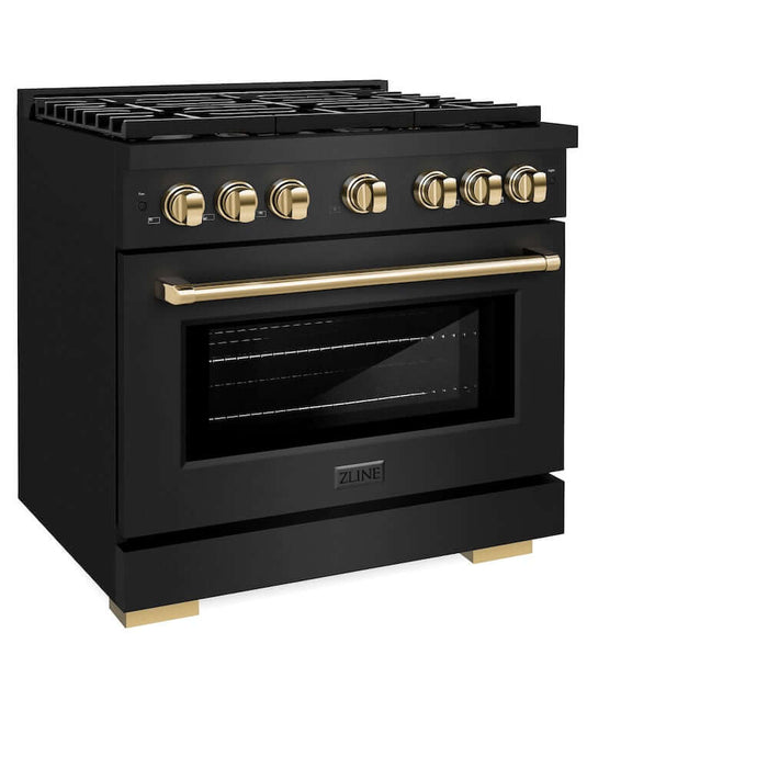 ZLINE 36"Gas Range, Convection Gas Oven, Black, Gold,SGRBZ-36-G