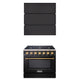Akicon 36" Stainless Steel Range Hood with 600 CFM Insert & 6-Burner Gas Range Combo – Powerful Ventilation, Convection Oven, Multiple Finishes — AK-HS36L-BS & AK-JK36A1-BS