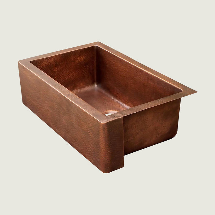 NAUXUS Copper Farmhouse Kitchen Sink, Handmade Hammered Single-Bowl Copper Apron Sink Include Kitchen Basket Stainer , FMHK09-NX