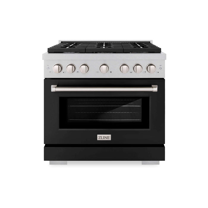 ZLINE 36"Paramount Dual Fuel Range DuraSnow® Black Matte SDRS-BLM-36