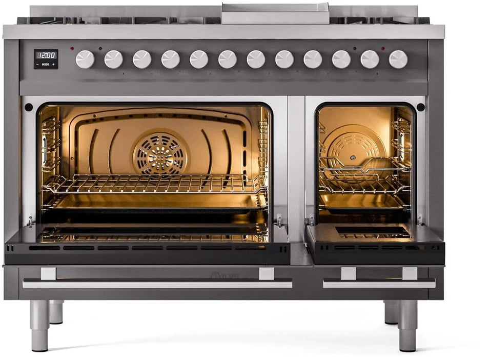 ILVE 48"Professional Plus Dual Fuel Range, Matte Graphite UP48FWMPMG