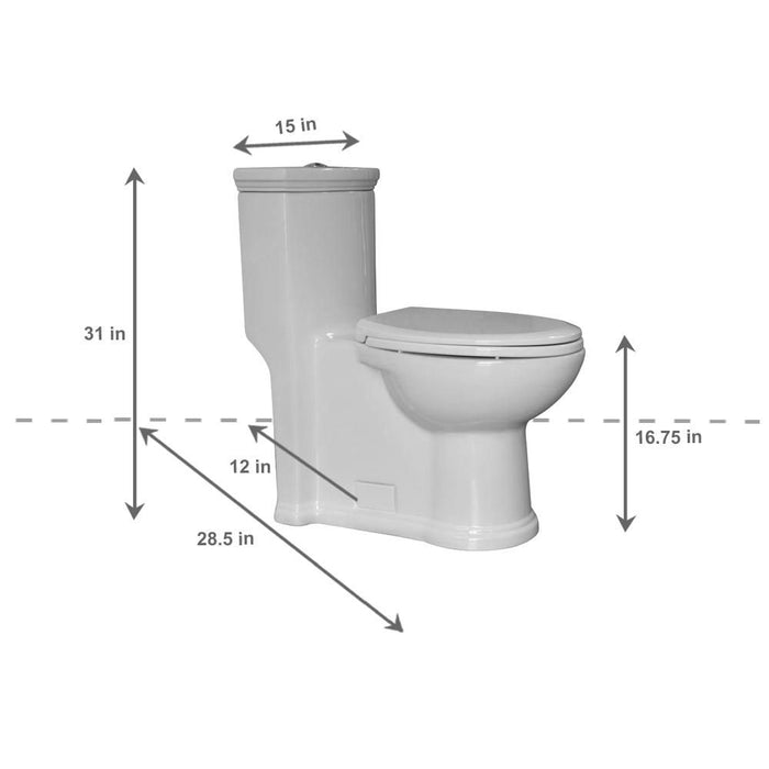 Whitehaus Magic Flush White One Piece Toilet WHMFL3364-EB