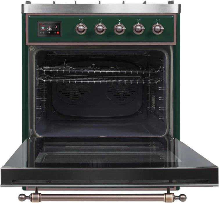 ILVE Majestic II 30" Dual Fuel Range Emerald Green Bronze Trim UM30DNE3EGB