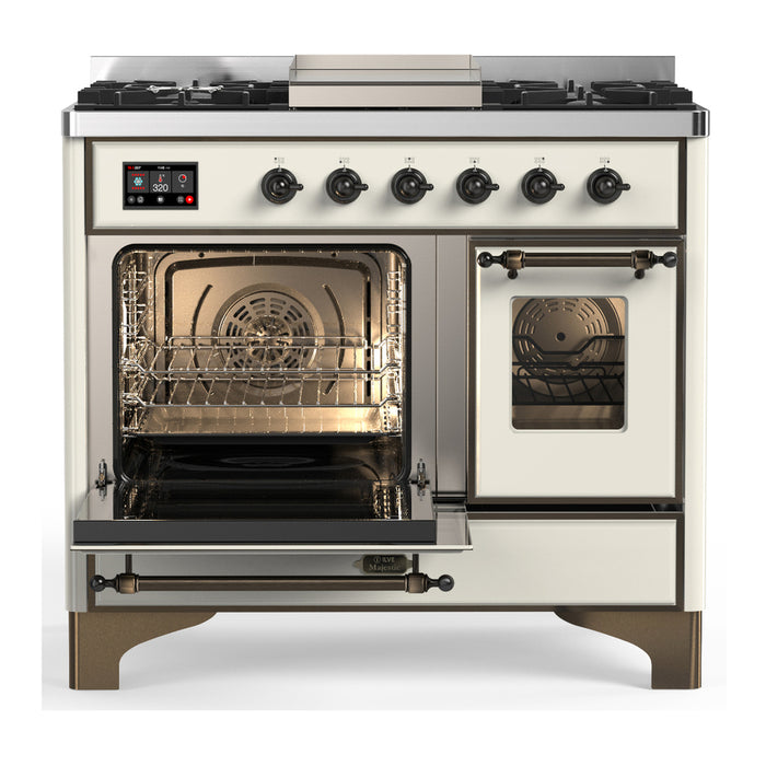 ILVE Majestic III 40" Dual Fuel, Range, Antique White, Burnished Trim UMD40FNR3AWB