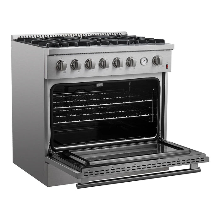 Forno 36" Gas Range,  Built-In Temperature Gauge, FFSGS6277-36