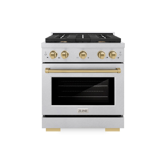 ZLINE 30"Paramount Dual Fuel Range DuraSnow® Champagne Bronze SDRSZ-30-CB