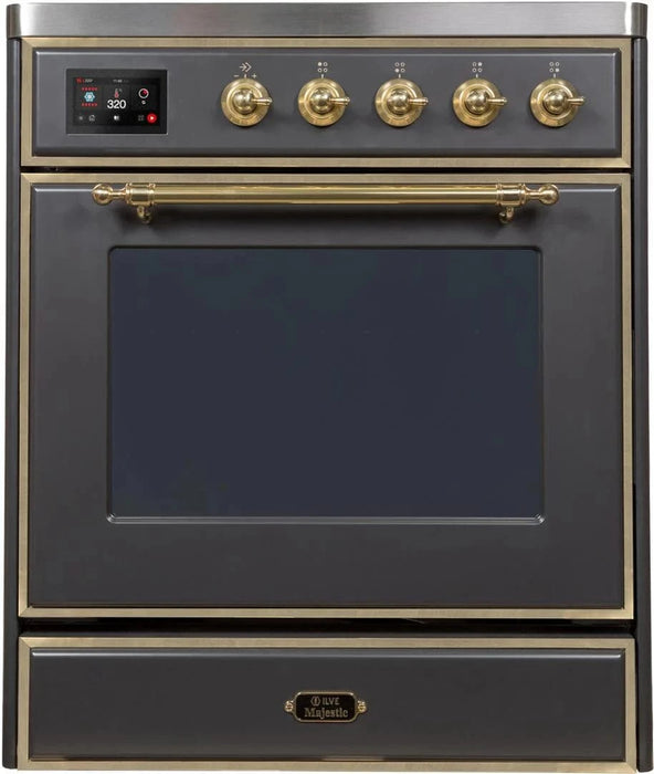 ILVE 30"Majestic II Induction Range, Matte Graphite Brass Trim UMI30NE3MGG