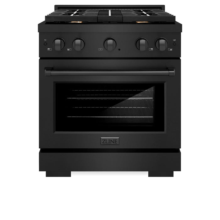 ZLINE 30"Paramount Dual Fuel Range Black Stainless Steel, Brass Burners SDRB-BR-30