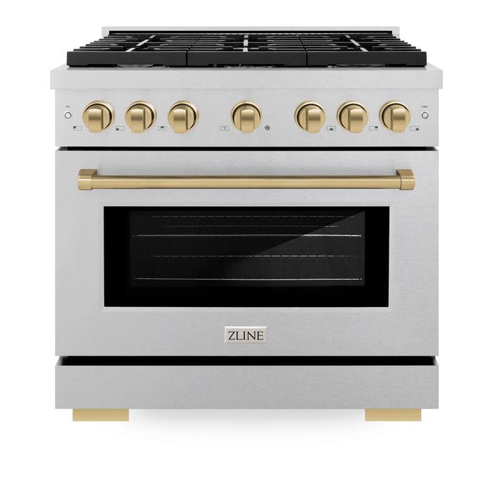 ZLINE 36 " Gas Range with Convection Oven Stainless Steel, Champagne Bronze , SGRSZ-36-CB