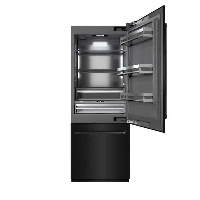 ZLINE 30" Panel Ready Built-In Bottom Freezer Refrigerator,Water Dispenser, Ice Maker, Black Stainless Steel,Graphite Gray, GRBIV-BS-30