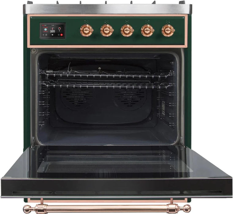 ILVE Majestic II 30" Liquid Propane Dual Fuel Range Emerald Green Copper Trim UM30DNE3EGPLP
