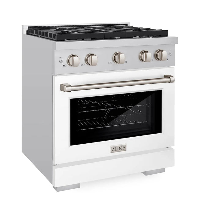 ZLINE 30"Paramount Dual Fuel Range Stainless Steel, White Matte, SDR-WM-30