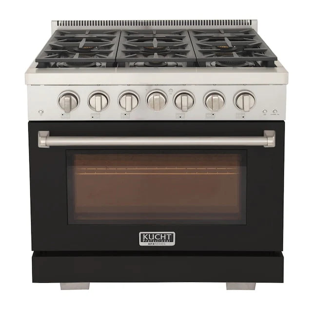 Kucht 36" Professional Gas Range, 6 Burners, Grill/Griddle, KFX360-BK