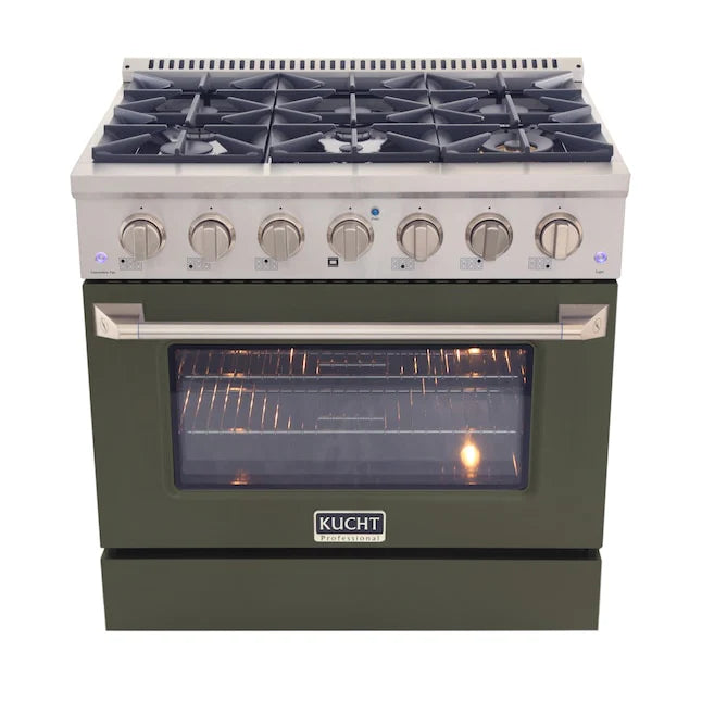 Kucht 36" Propane Range, in Stainless Steel, Olive Green Door, KNG361/LP-OG