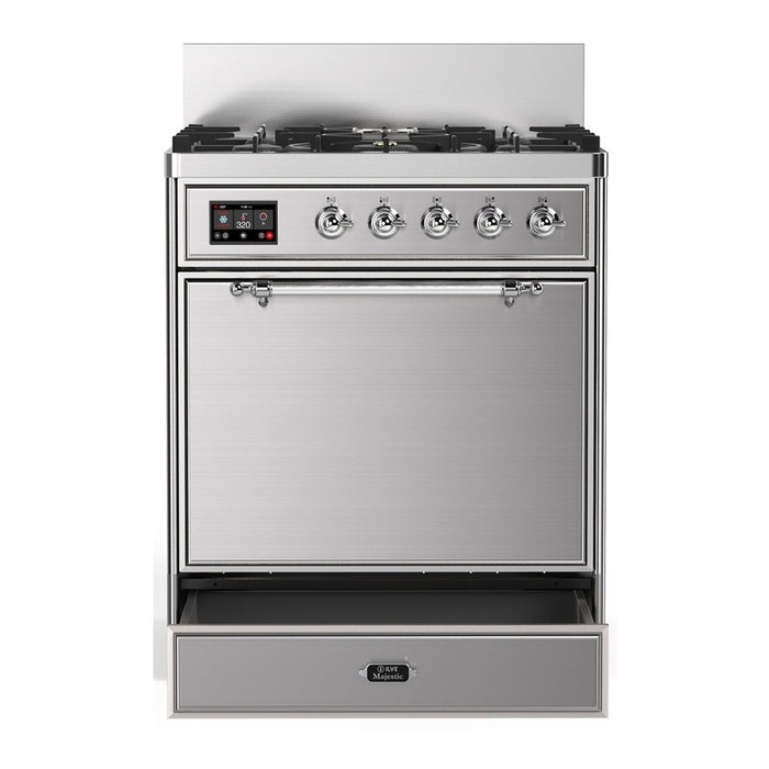 ILVE Majestic III 30" Dual Fuel Range, Stainless Steel Chrome Trim UM30QNR3SSC