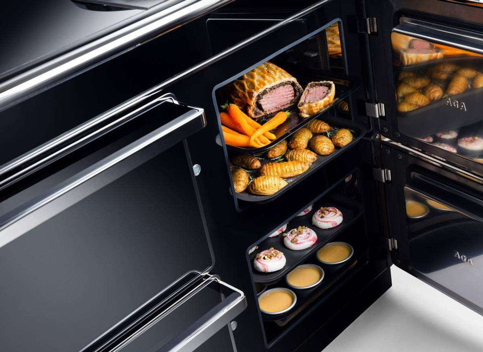 AGA ERA 44" Induction Range with 3 Large Capacity Ovens - Black Glass + Chrome Trim AERA44INS