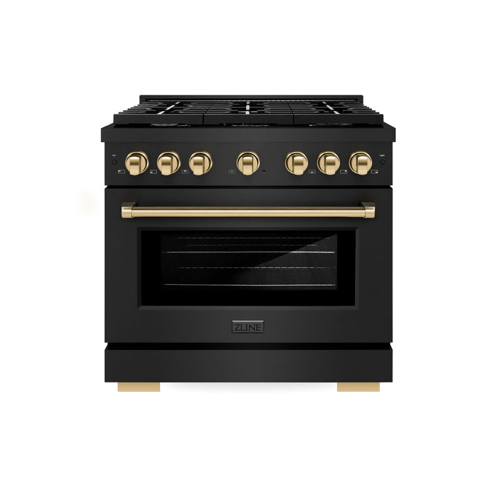 ZLINE 36"Paramount Dual Fuel Range Black Stainless Steel, Gold SDRBZ-36-G