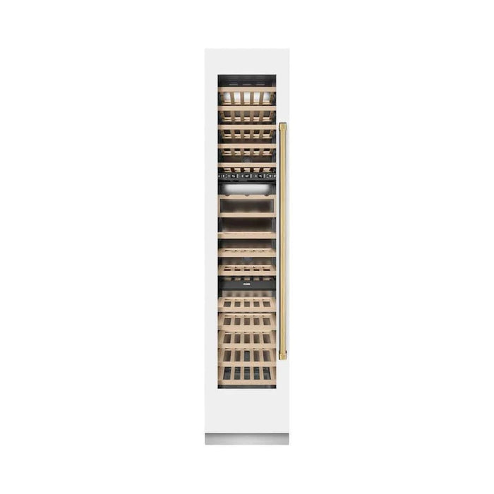ZLINE 18"Triple Zone 68 Bottle Left Hinge Column Wine Cooler, White Matte Stainless Steel Polished Gold RCWVLZ-WM-18-G