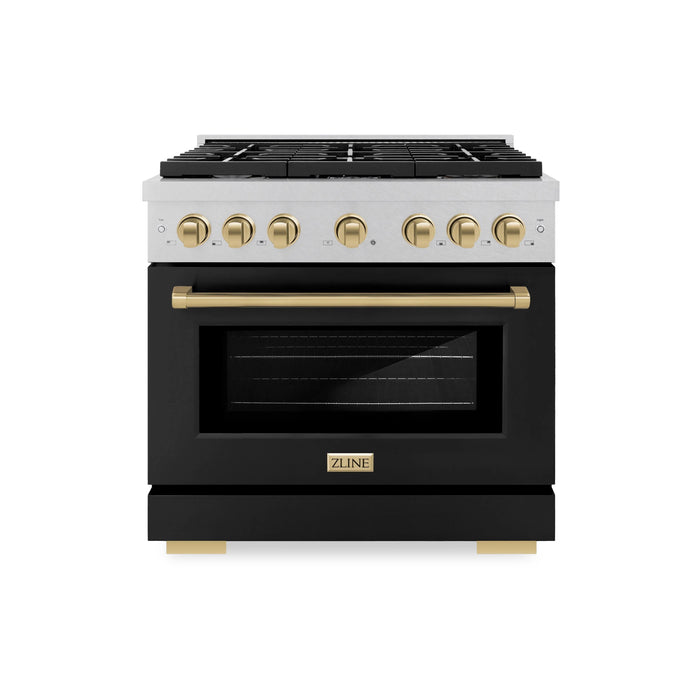 ZLINE 36"Paramount Dual Fuel Range DuraSnow® Black Matte, Champagne Bronze SDRSZ-BLM-36-CB