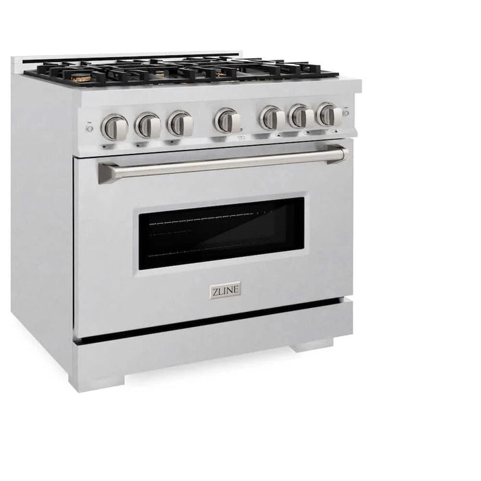 ZLINE 36" Classic Gas Range, Convection Gas Oven DuraSnow® Stainless Steel, Brass Burners CGRS-BR-36