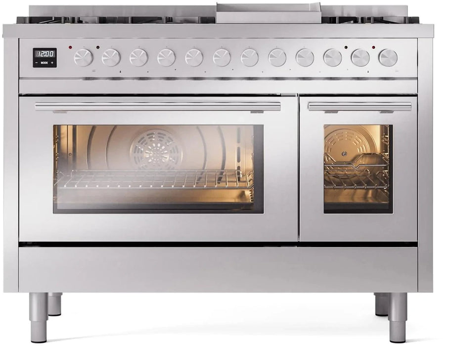 ILVE 48"Professional Plus Liquid Propane Dual Fuel Range, Stainless Steel UP48FWMPSSLP
