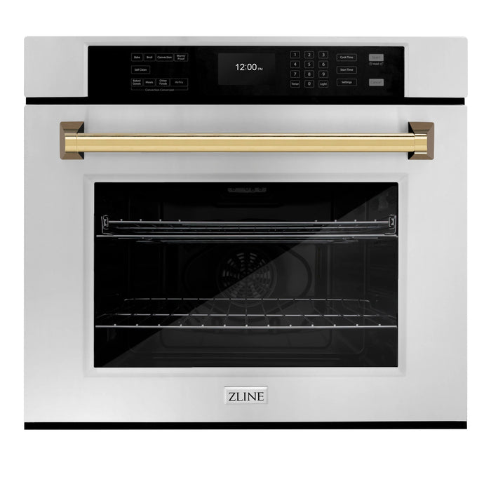 ZLINE 30" Autograph Edition Professional True Convection Single Wall Oven, Air Fry, Self Clean, Stainless Steel, Gold WASZ-30-G