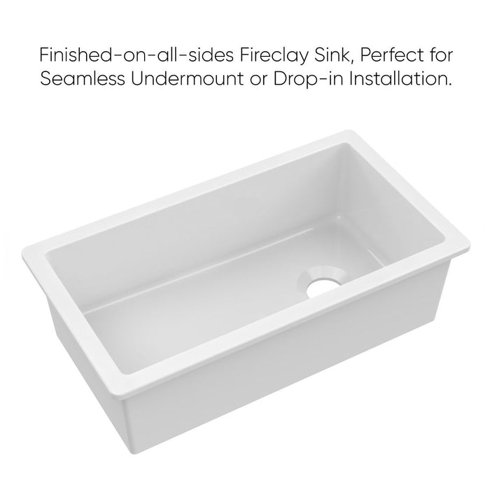 Whitehaus 34" Undermount Fireclay Kitchen Sinks, Stainless Steel Grid WHUF3419