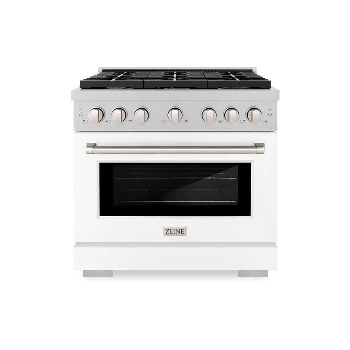 ZLINE 36"Paramount Dual Fuel Range DuraSnow® White Matte SDRS-WM-36